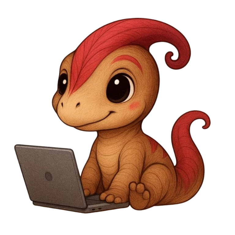 Dino Kammli mit Laptop ino Kammli – Parasaurolophus Cartoon laptop